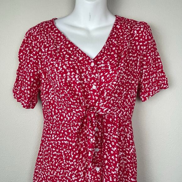 Seraphine Red Front Tie Maternity Button Up Dress Floral Size 8 - Picture 3 of 9